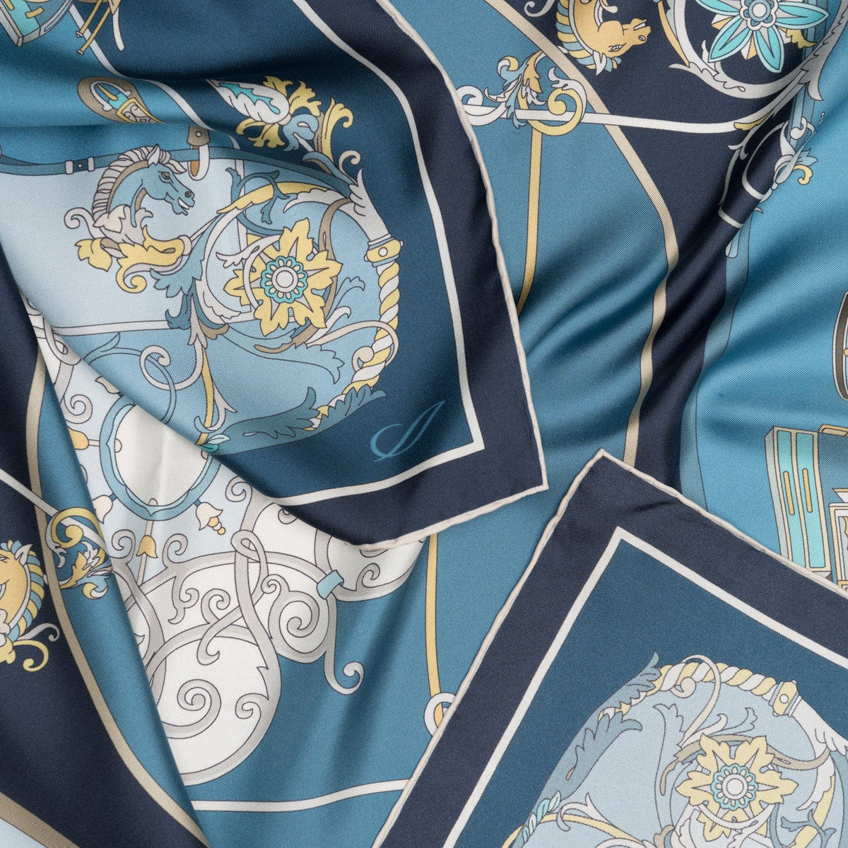 Italian Designer Blue Silk Square Scarf