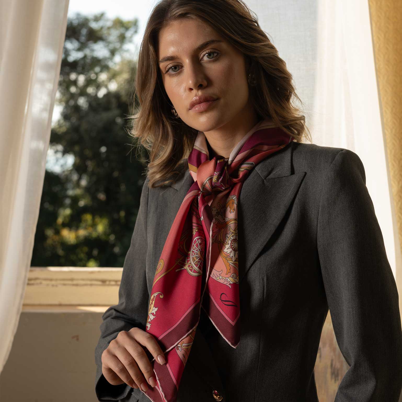 Women's Italian Red Silk Square Scarf