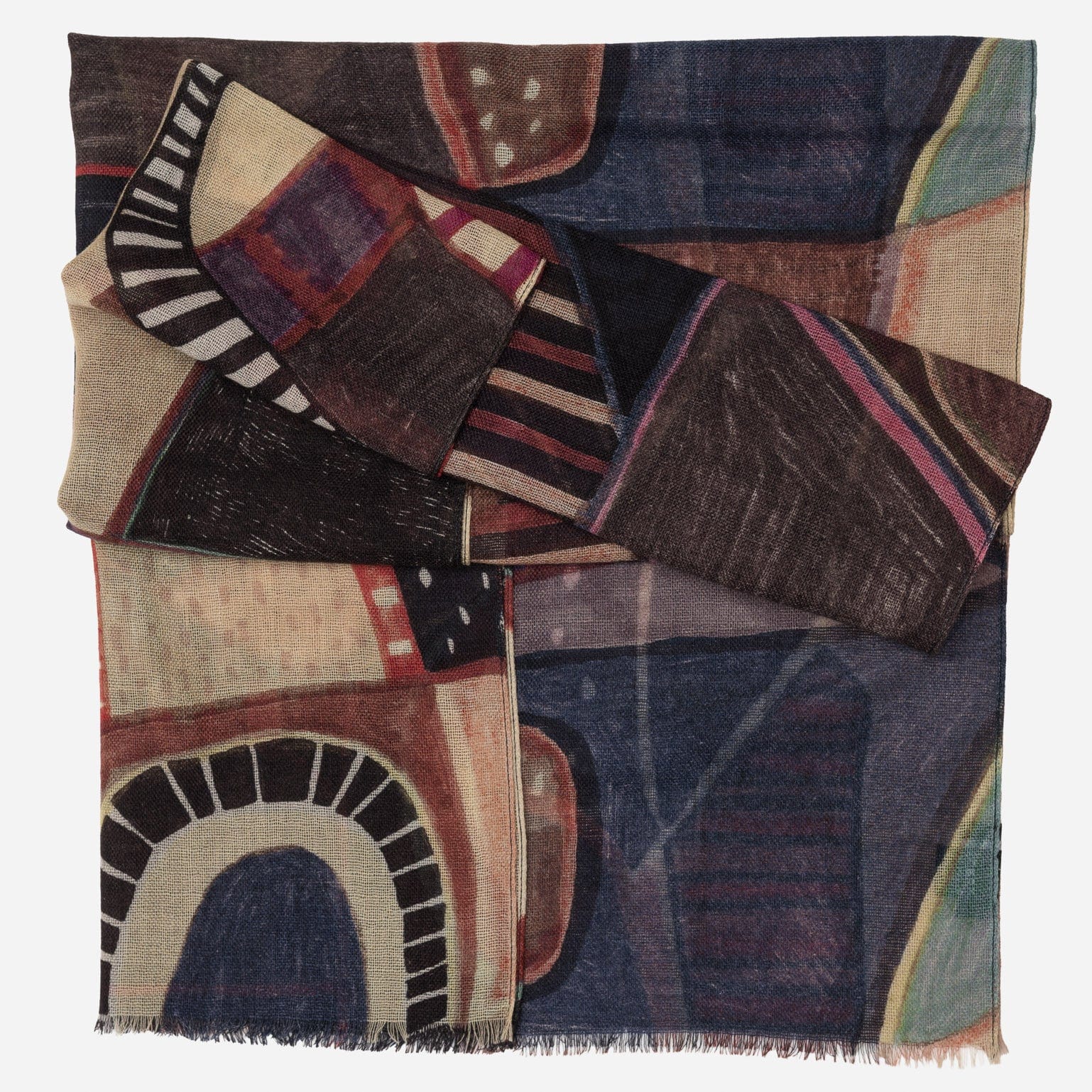 Abstract Plum Italian Wool Scarf