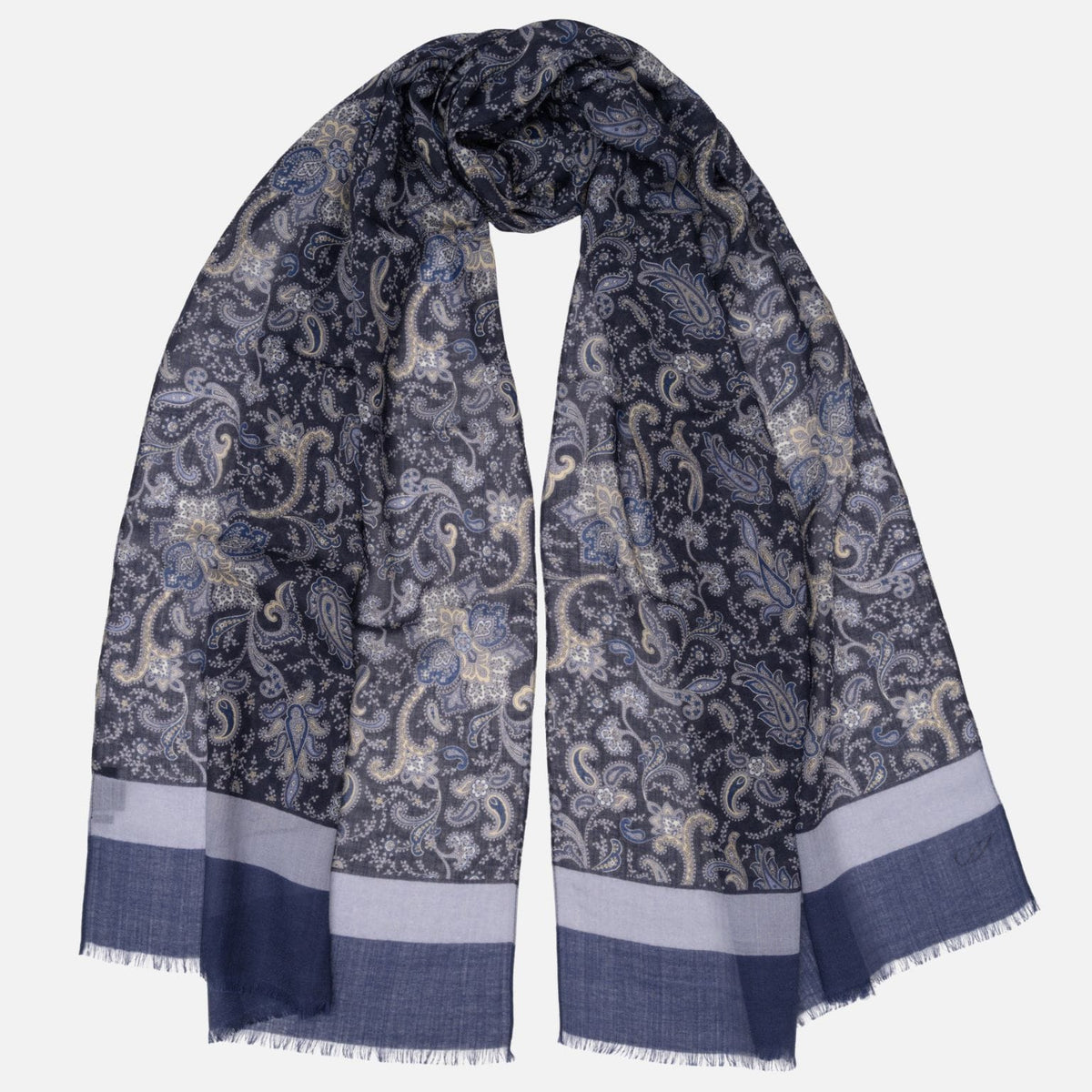 Blue Paisley Wool Scarf
