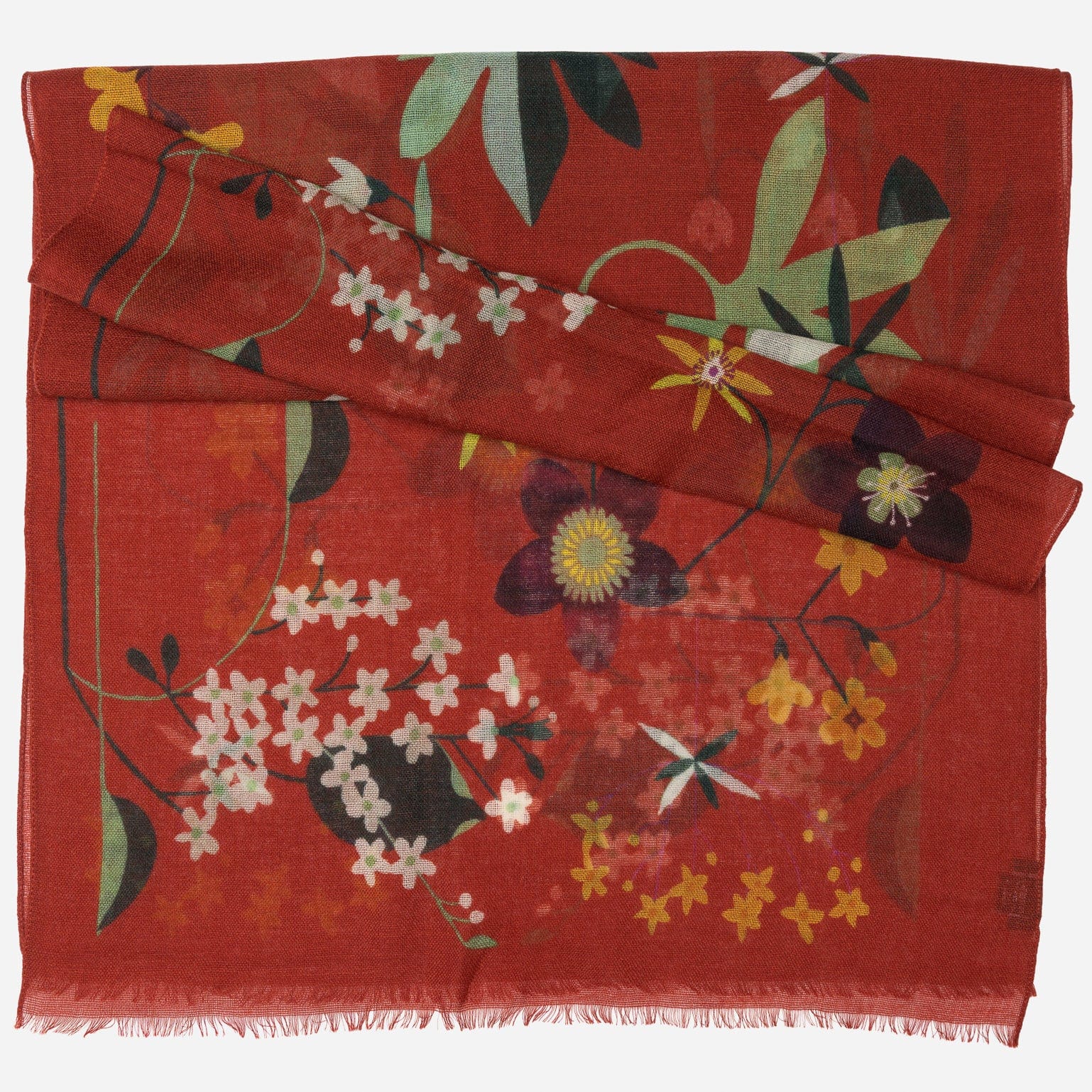 Red Floral Italian Wool Scarf