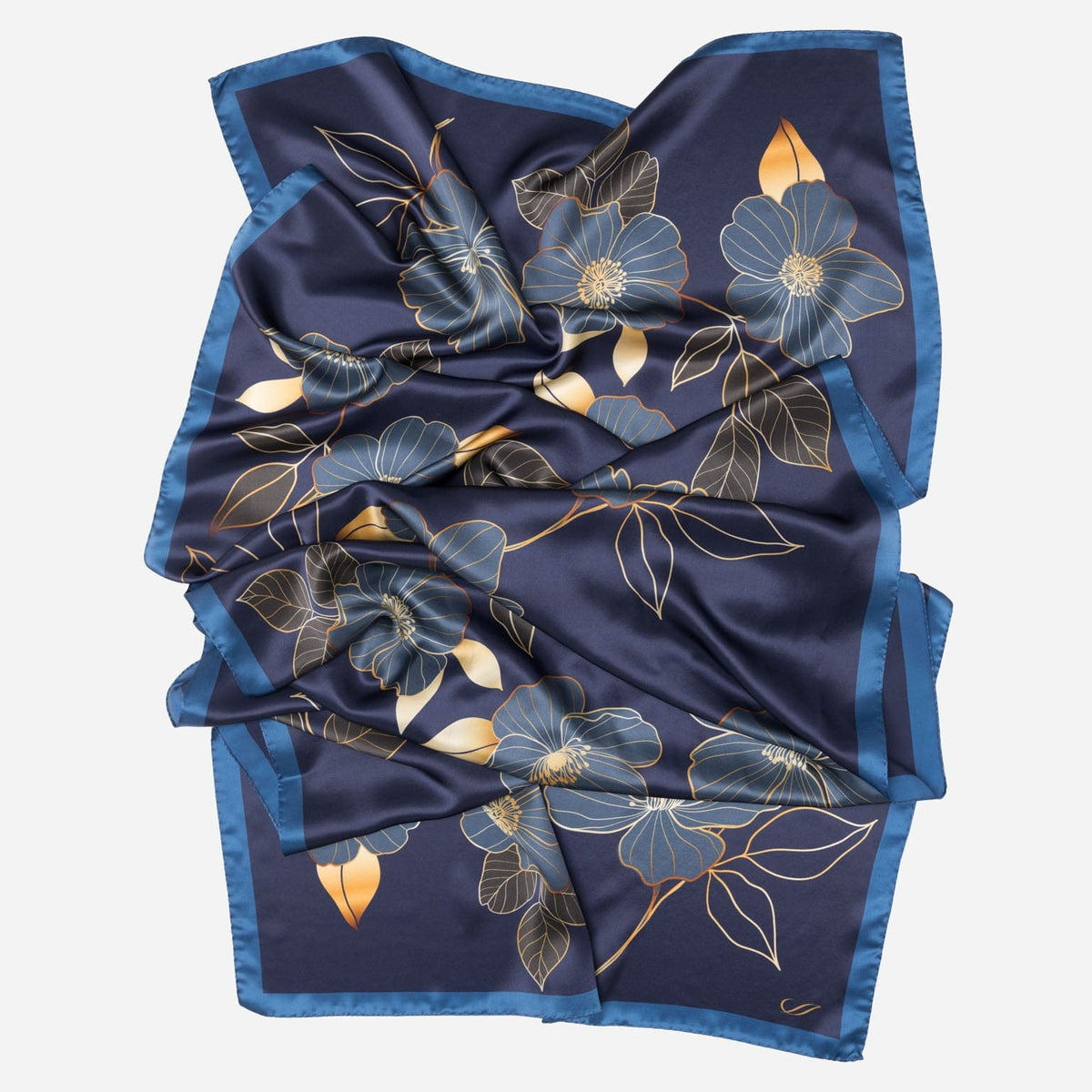 Italian Silk Satin Evening Shawl - Navy