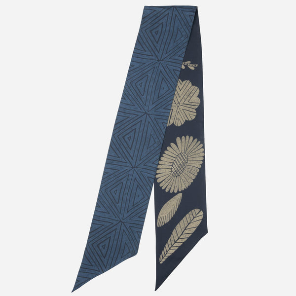 Italian Designer Navy Skinny Silk Scarf