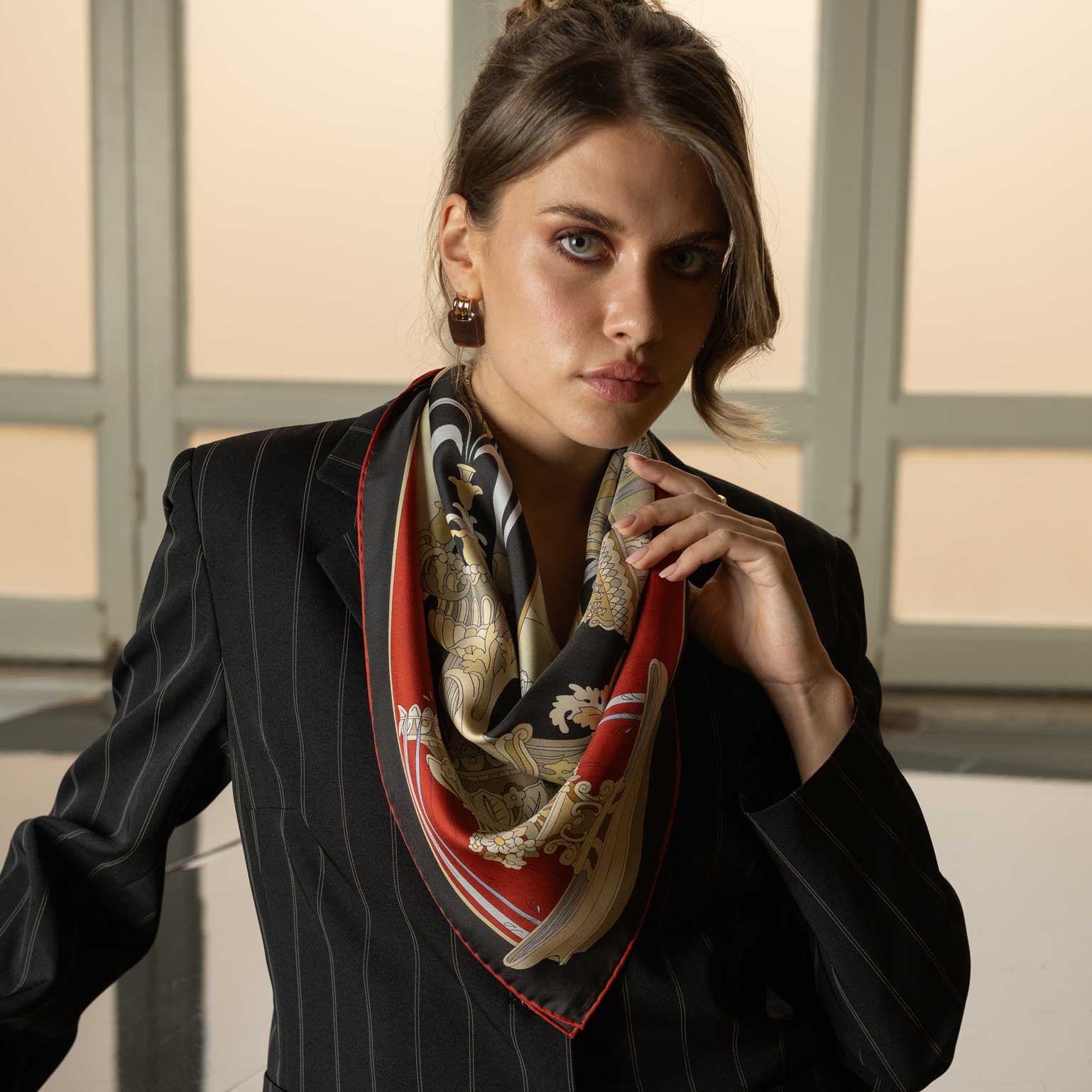 Women's Italian Silk Square Scarf - Burgundy