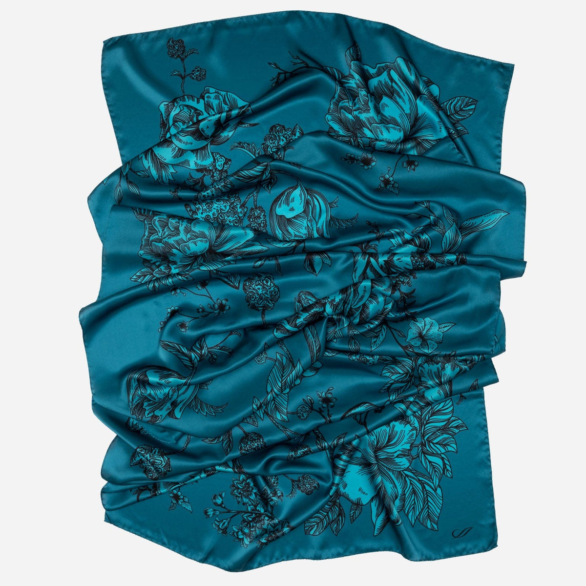 Peacock Blue Floral Italian Silk Shawl