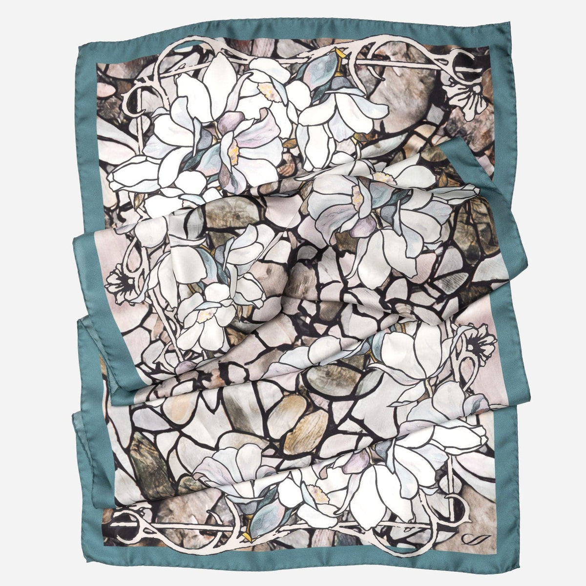 Womens Long Silk Scarf Petrol Blue