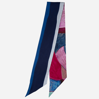 Pink and Blue Skinny Silk Scarf