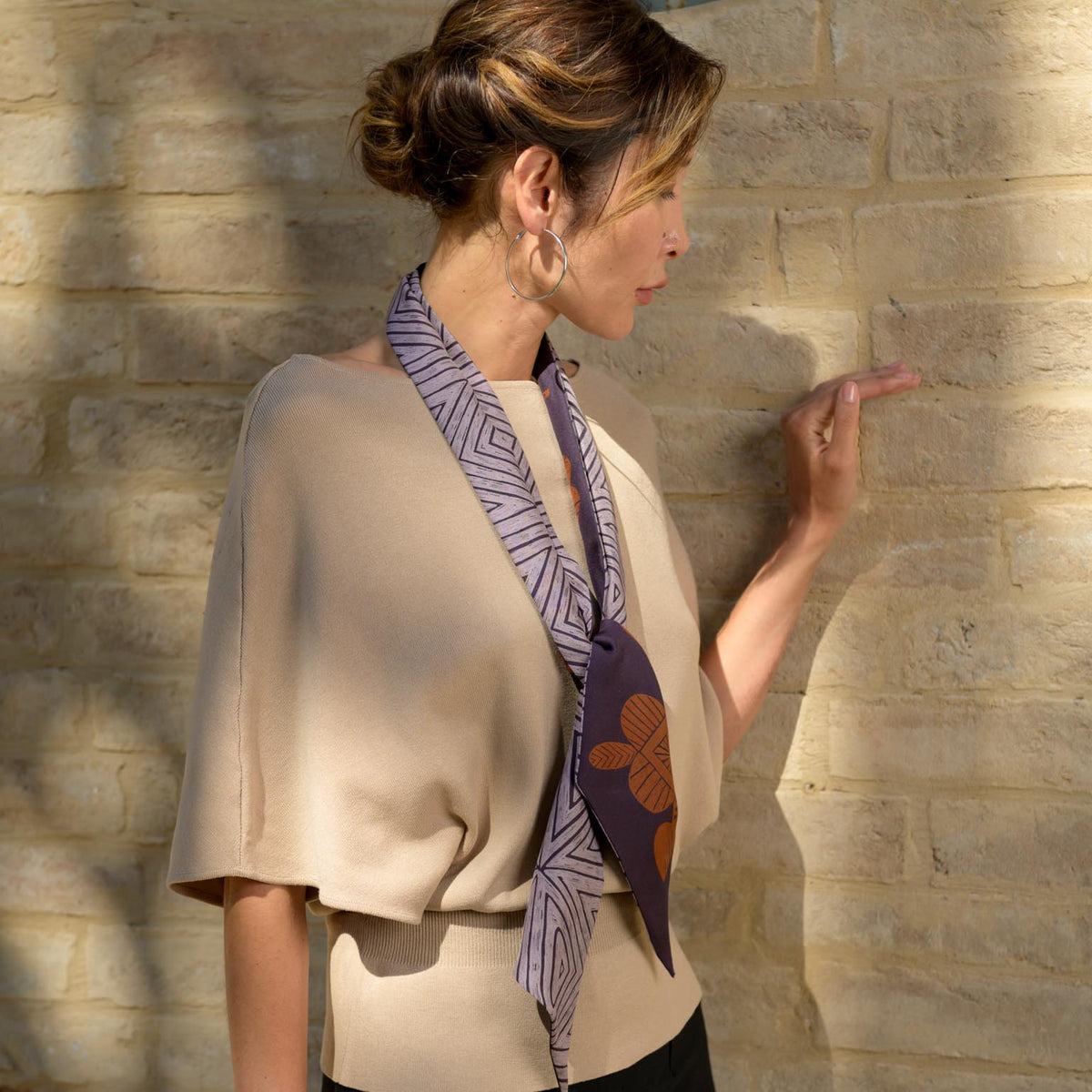 Italian Designer Purple Skinny Silk Scarf