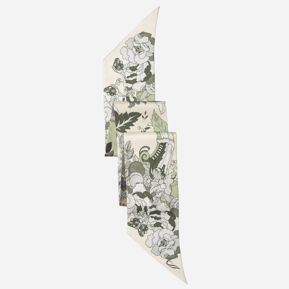 Sage Green Floral Italian Skinny Silk Scarf