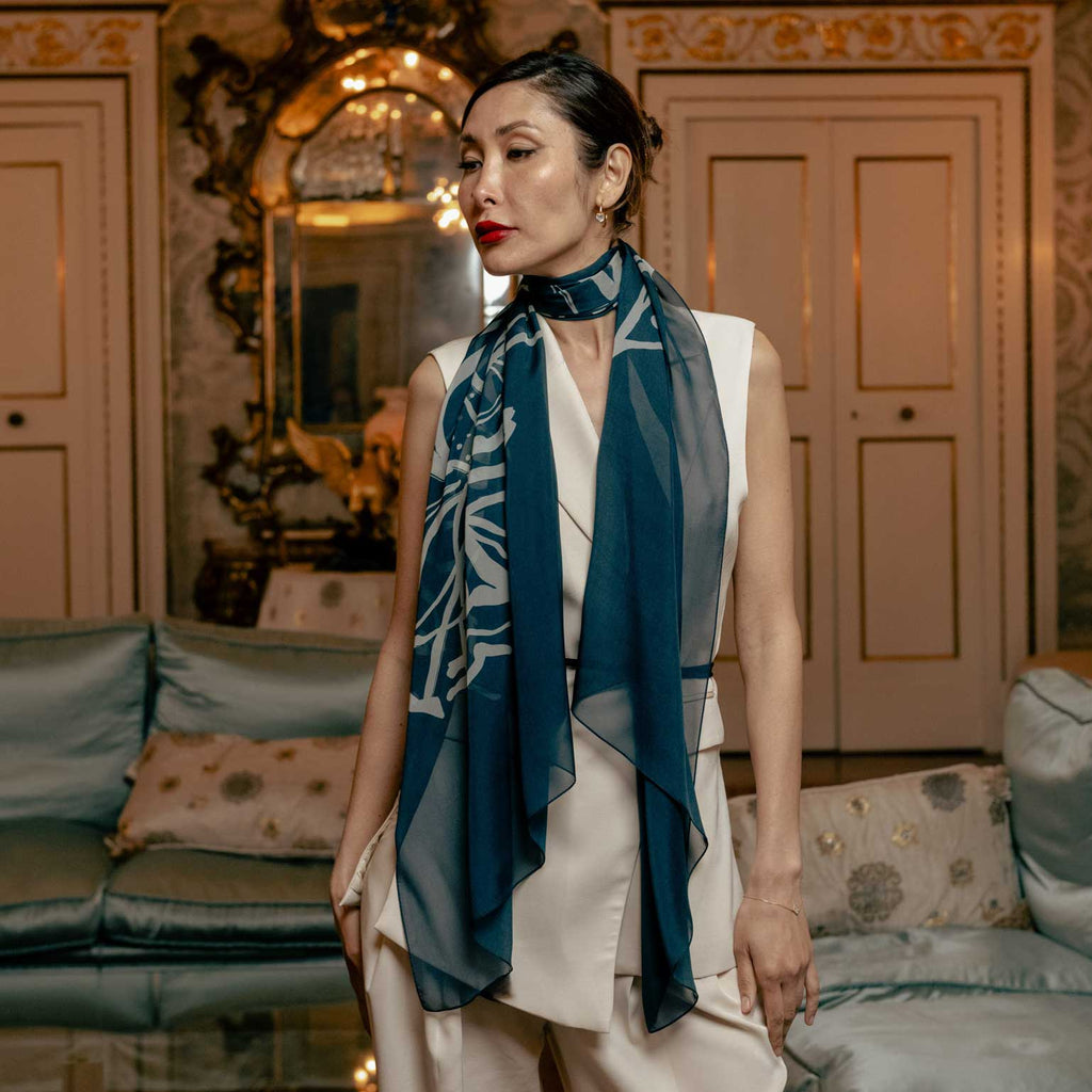 Nina Silk Scarf Shawl Deep Teal - Main Image