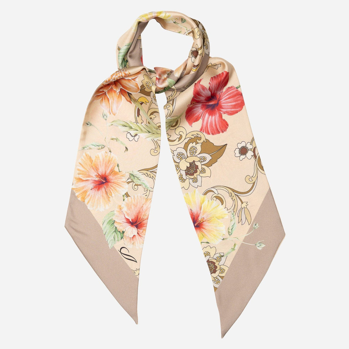 Vanilla Floral Italian Skinny Silk Scarf