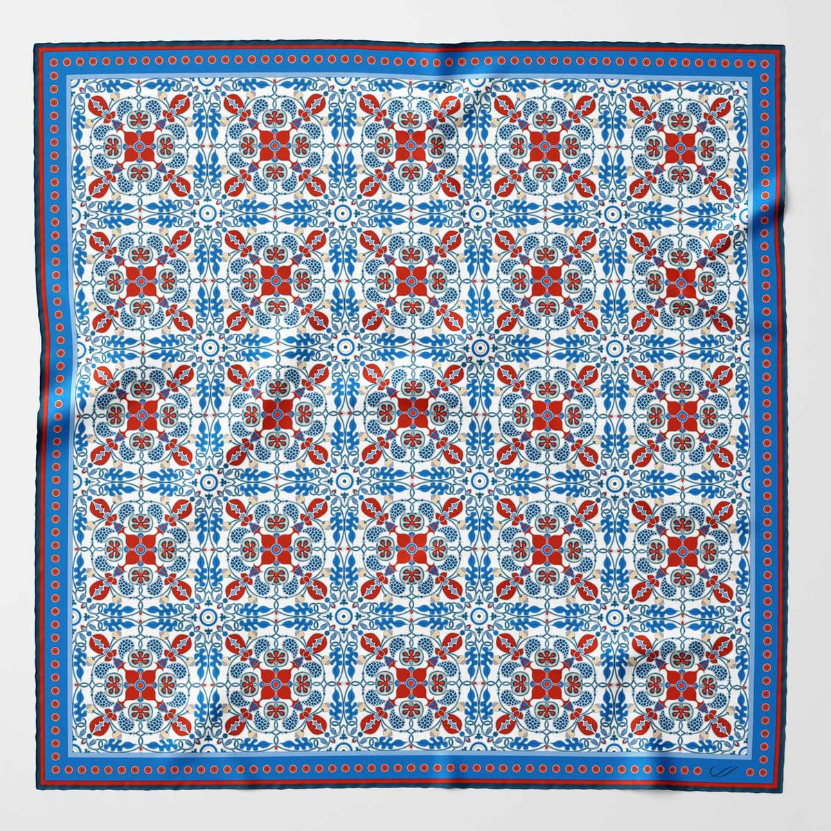 Blue and Red Patterned Italian Silk Neckerchief