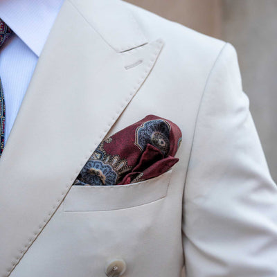 burgundy designer large silk pocket square