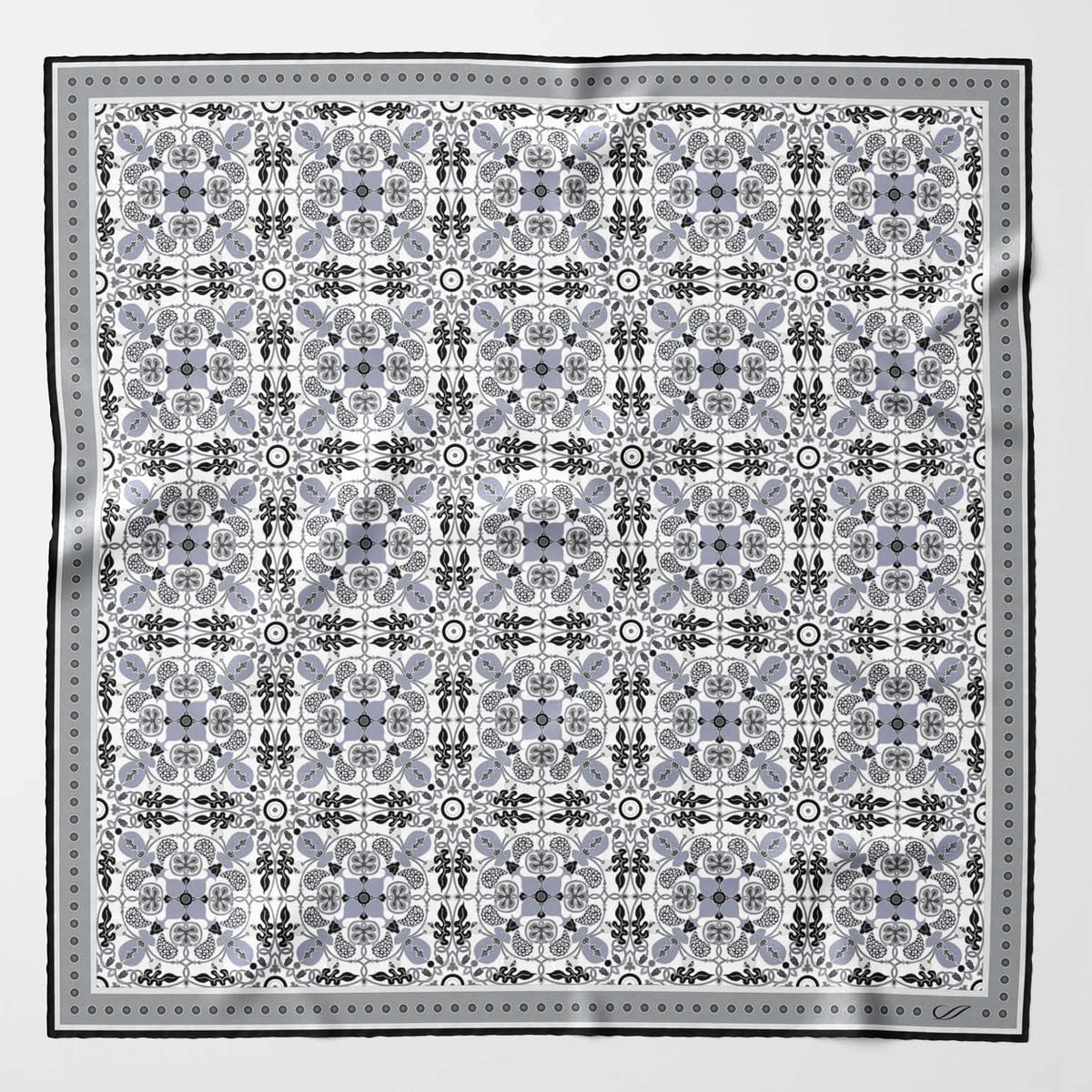 Grey Patterned Italian Silk Neckerchief