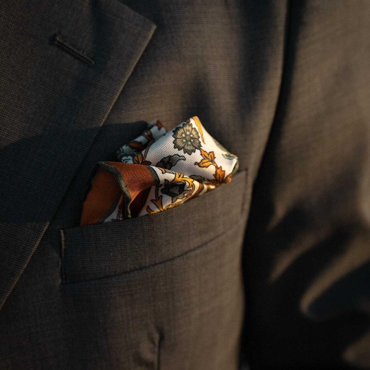 Large hand rolled silk pocket square for suit
