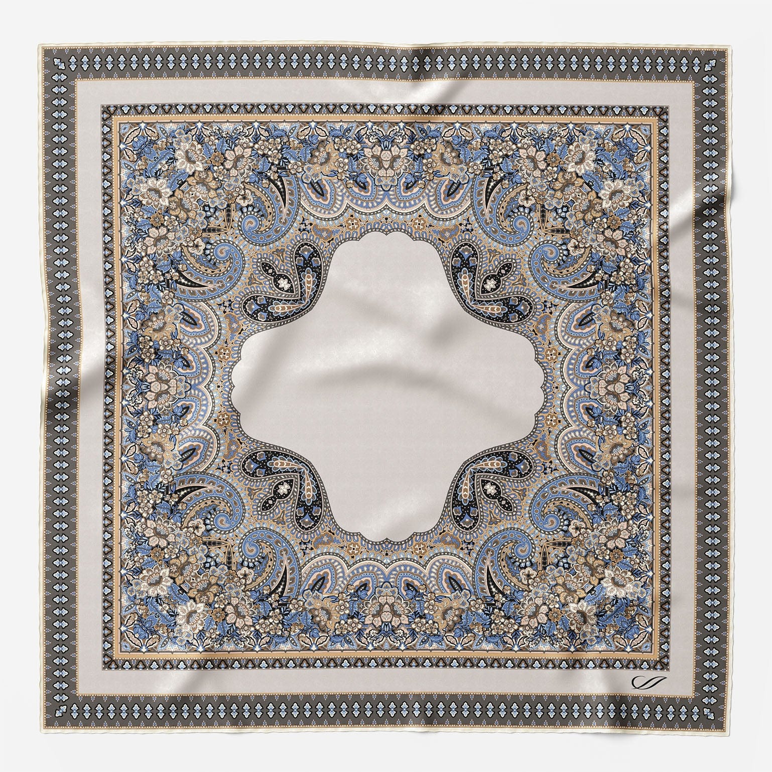 Italian Silk Neckerchief - Grey and Blue
