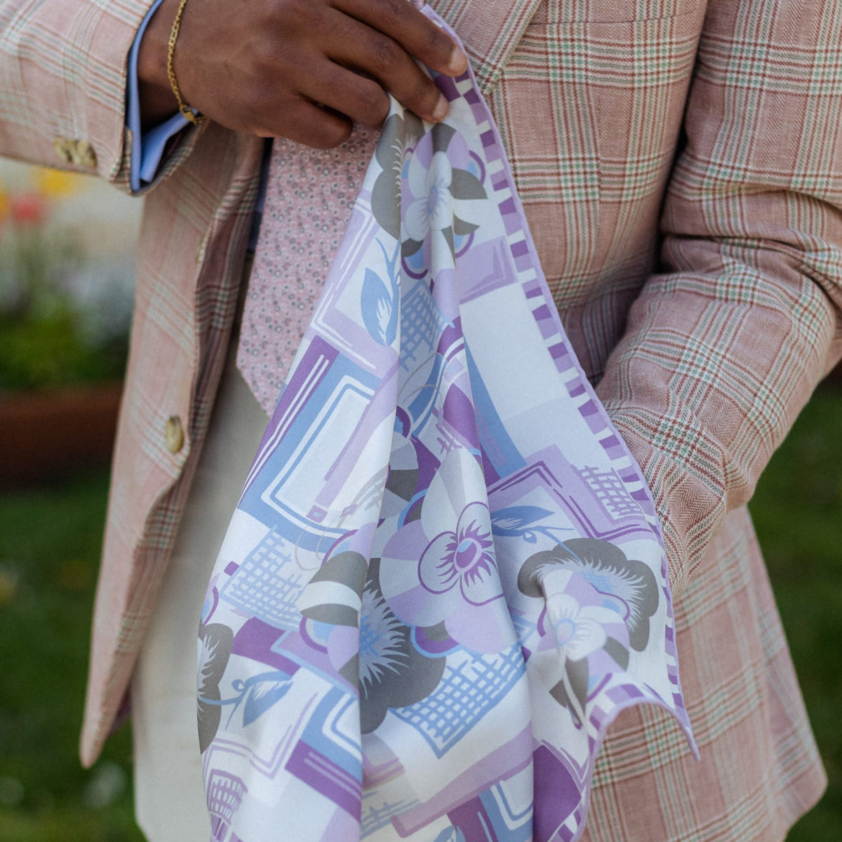 Lavender hand rolled large silk pocket square