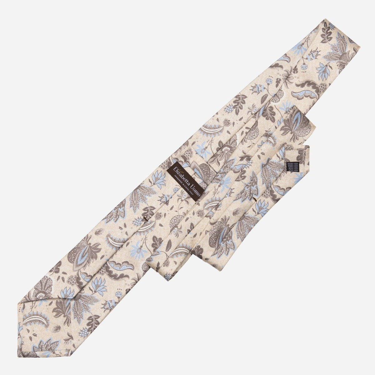 Handmade Beige Floral Italian Silk Tie