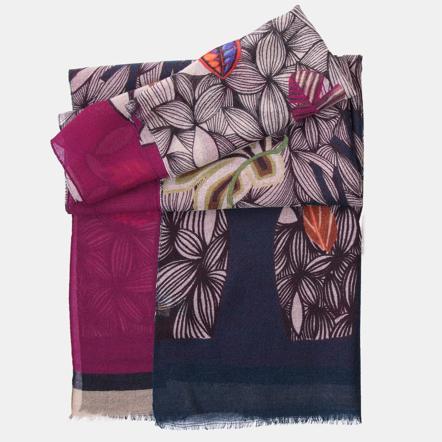 Women's luxury lightweight printed wool scarf