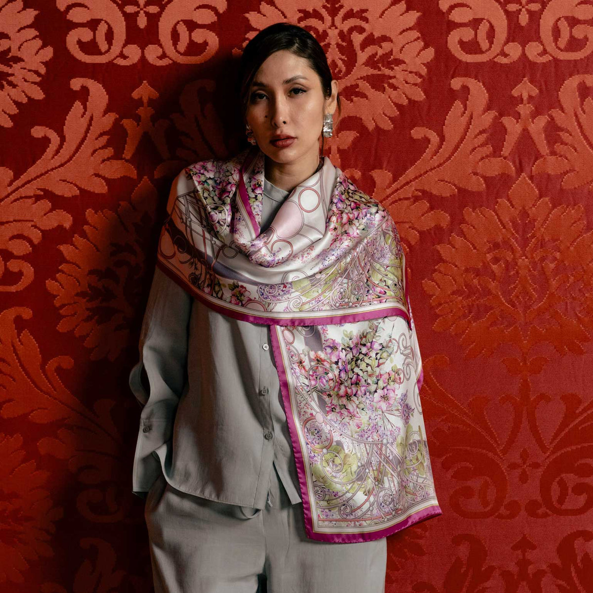 Women&#39;s luxury silk satin long scarf from Italy