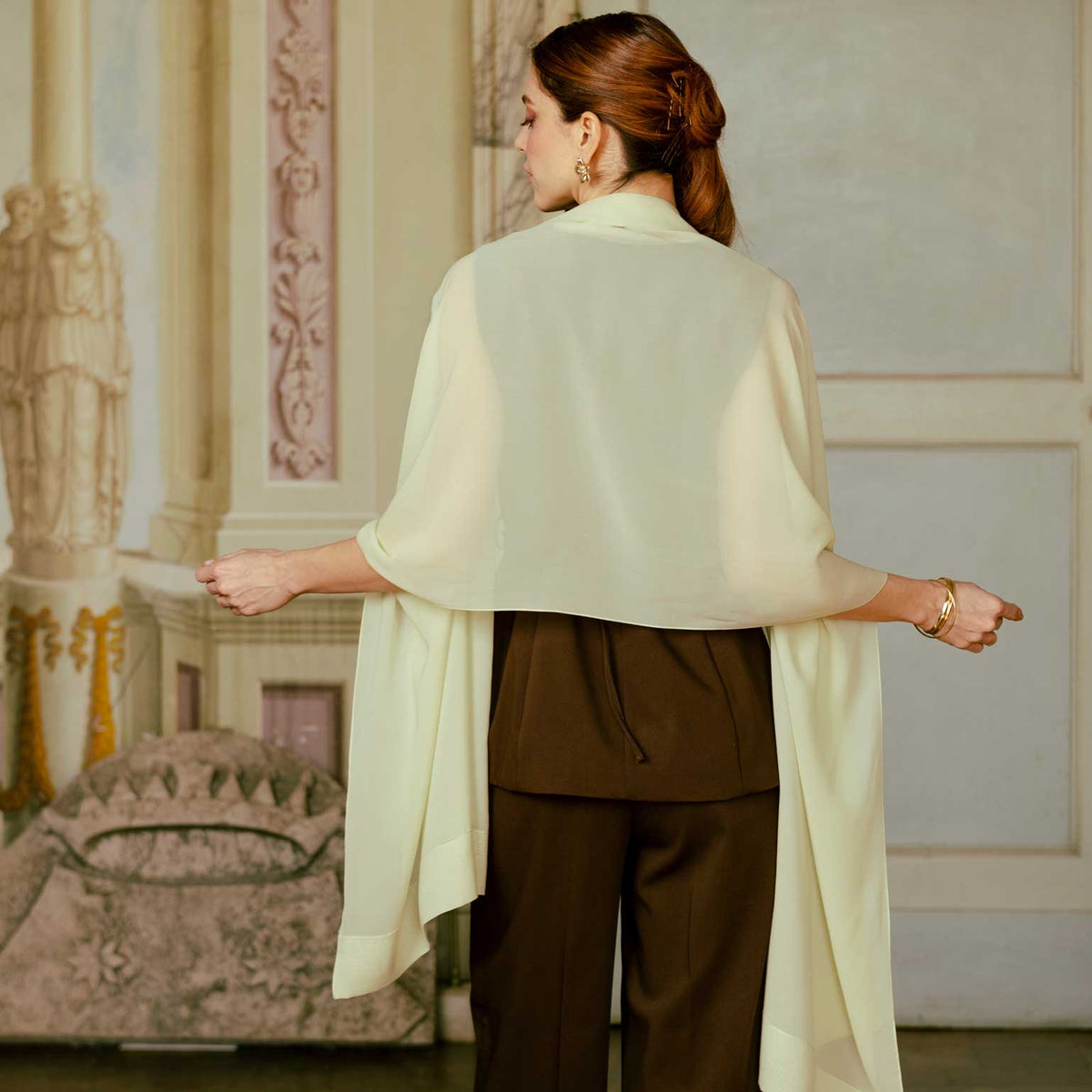 Lime Pistachio Silk Georgette Wrap Shawl