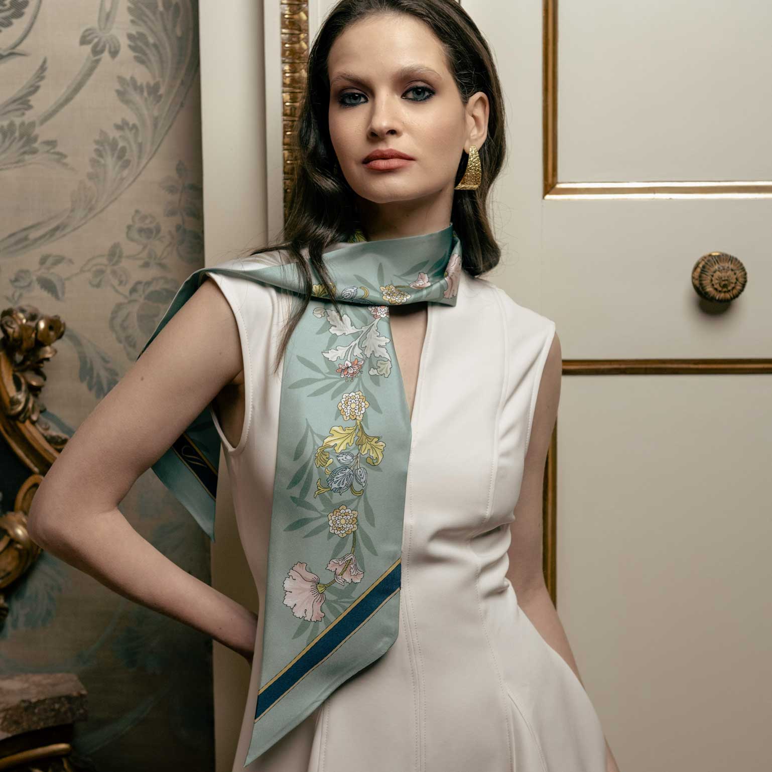 Long silk skinny twilly scarf made in Italy