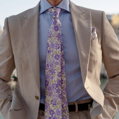 Violet Floral Handmade Italian Silk Tie