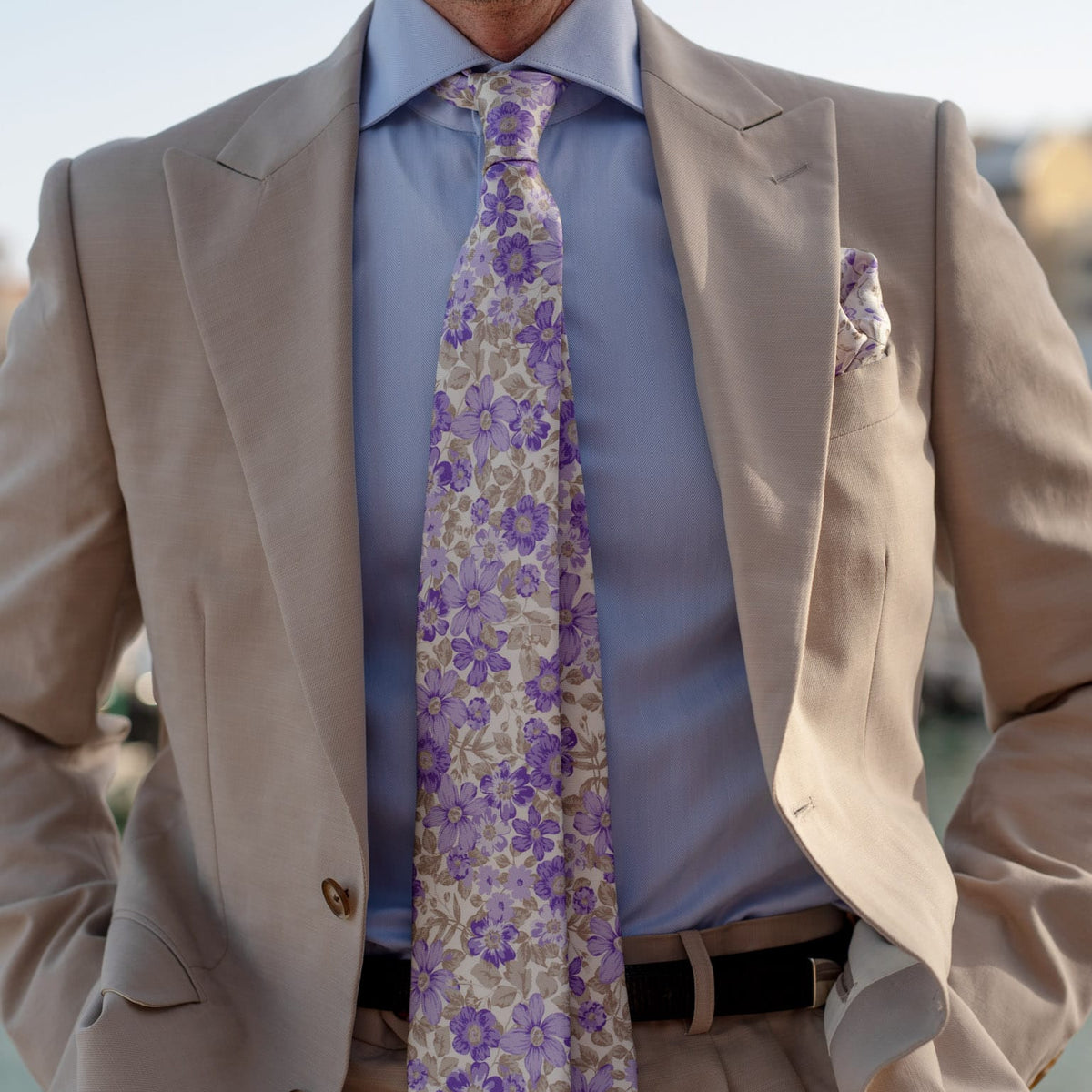 Violet Floral Handmade Italian Silk Tie