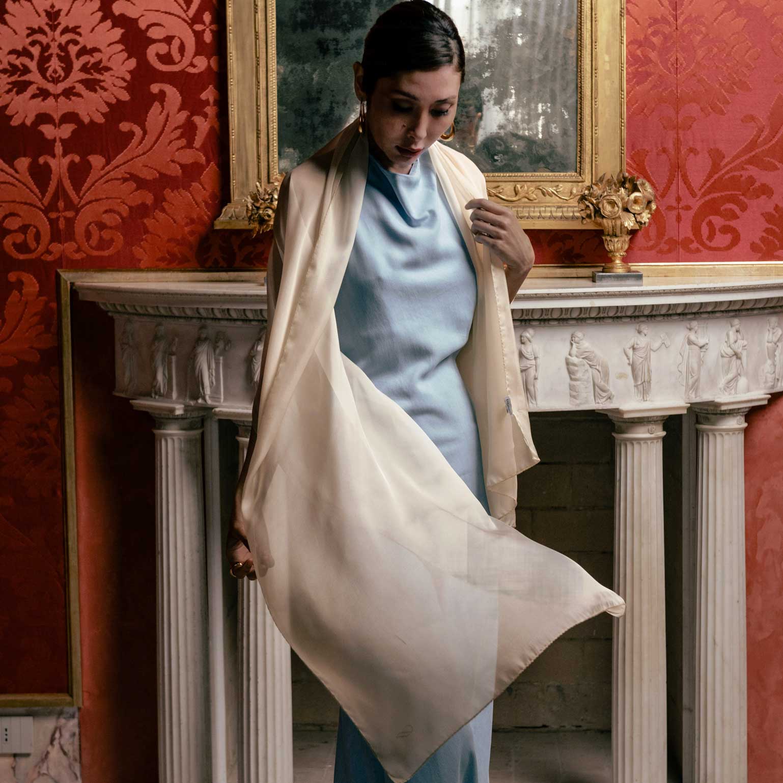 Beige Large Sheer Silk Wrap Shawl