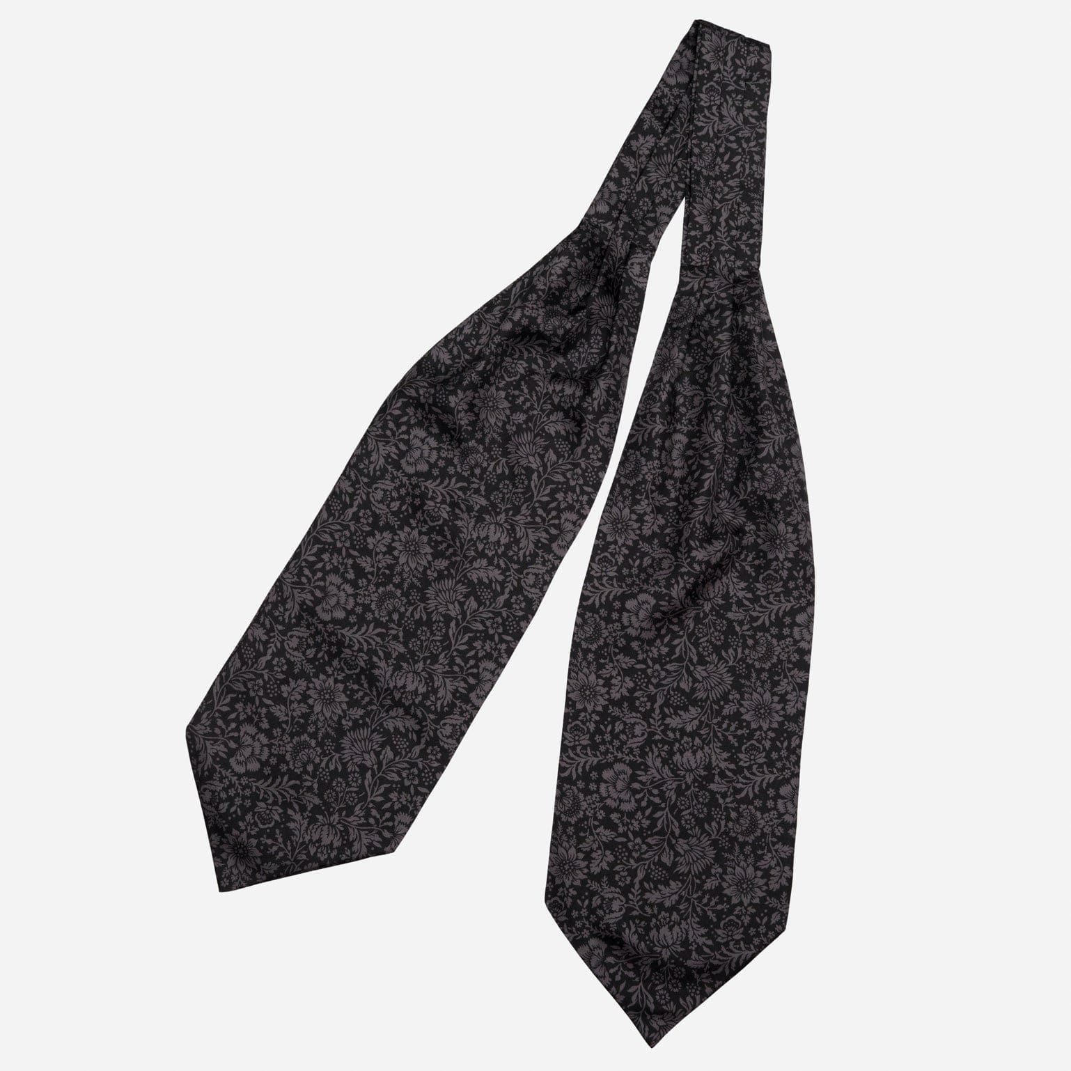 Black Floral Italian Silk Ascot Tie