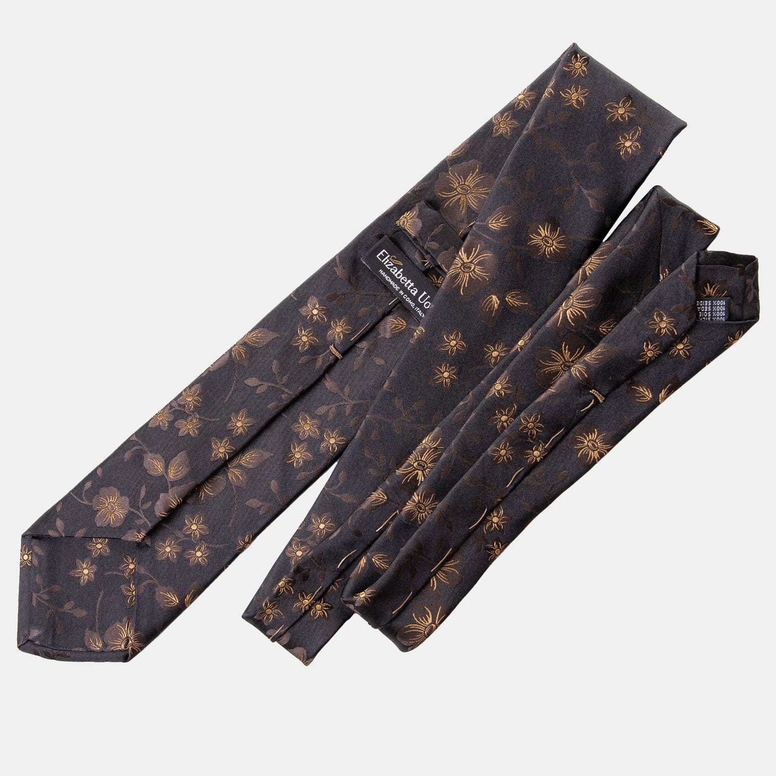 Handmade Italian Silk Tie - Black Floral - Elizabetta