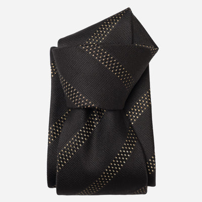Formal Black and Gold Striped Italian Tie