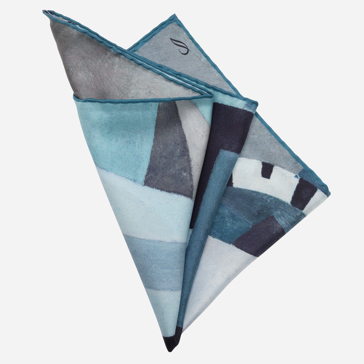 Blue Painting Silk Pocket Square