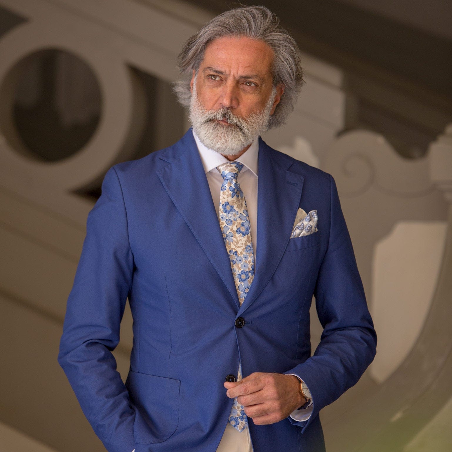 Blue Floral Handmade Italian Silk Tie