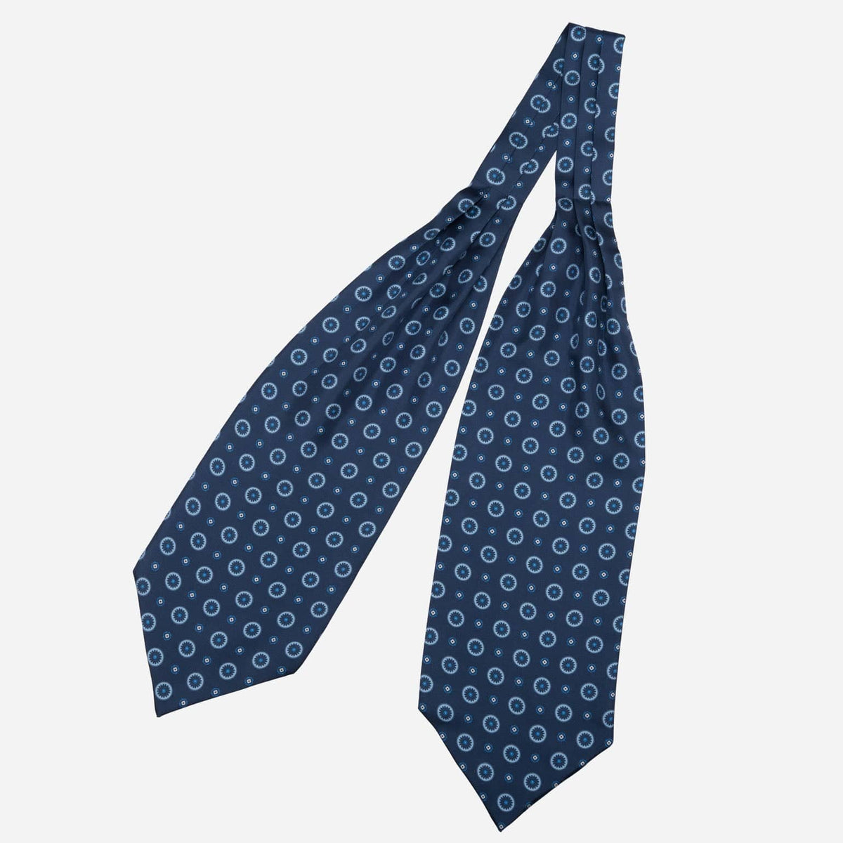 Blue Italian Silk Ascot Tie - Medallion Print