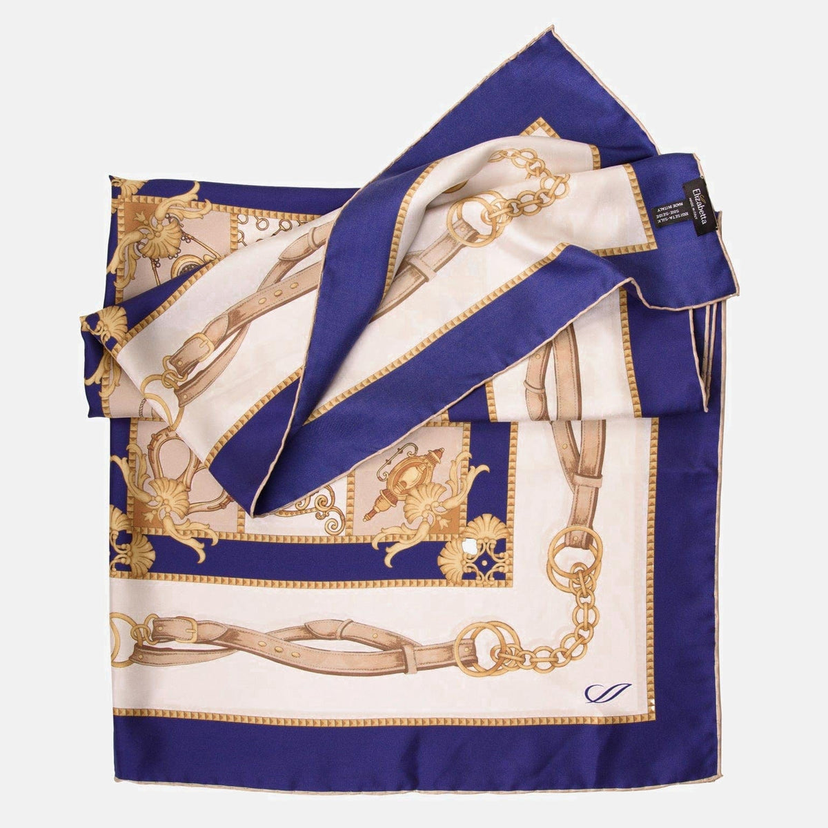 Navy Equestrian Print Italian Silk Scarf