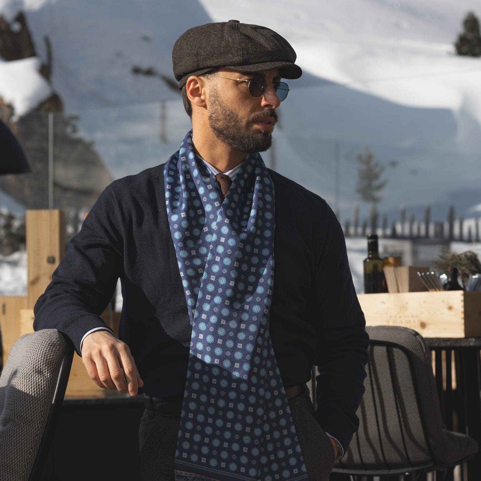 Luxury blue silk scarf for men made in Italy