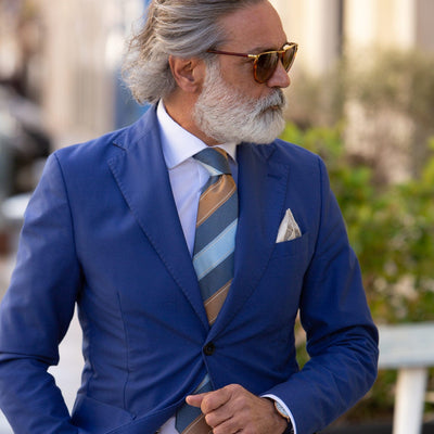 Luxury handmade blue striped luxury necktie