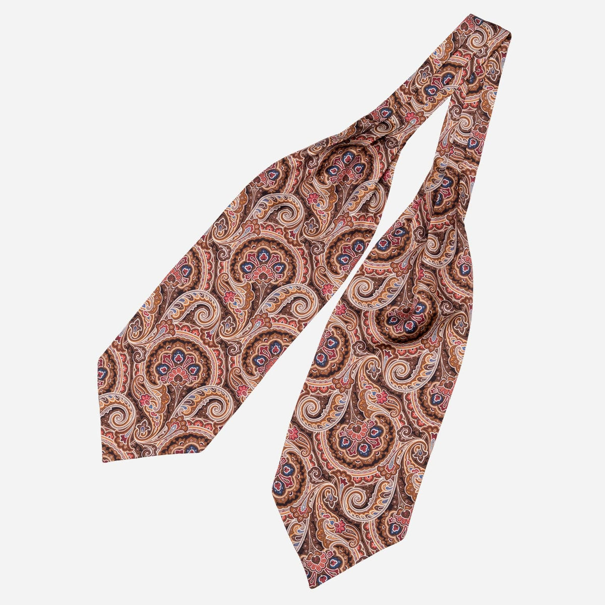 Brown Red Italian Silk Ascot Tie Day Cravat