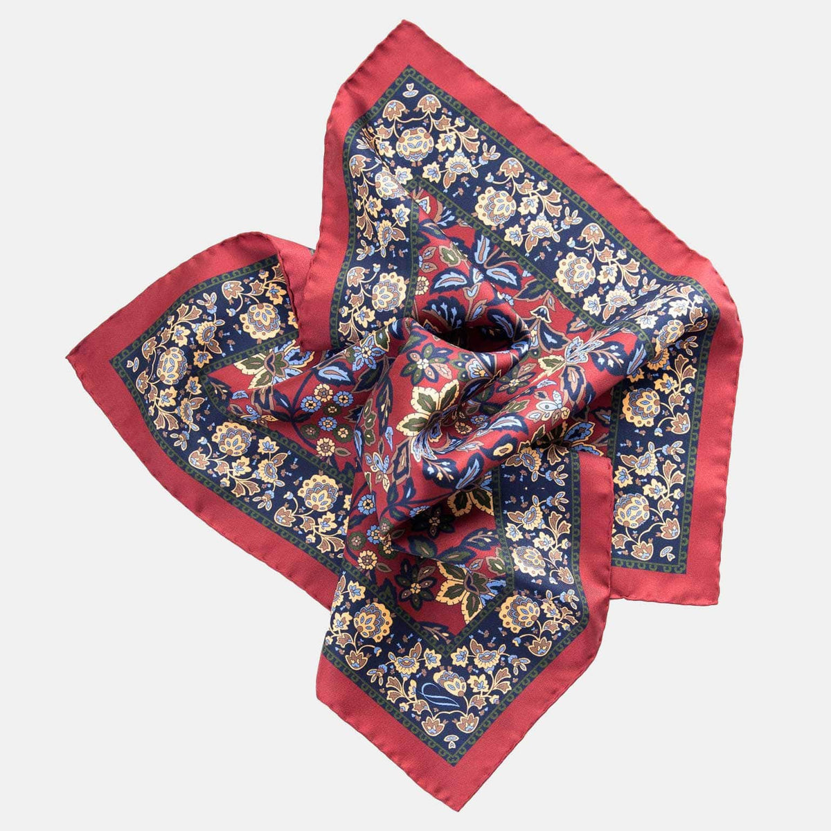 Burgundy Floral Hand Rolled Silk Pocket Square