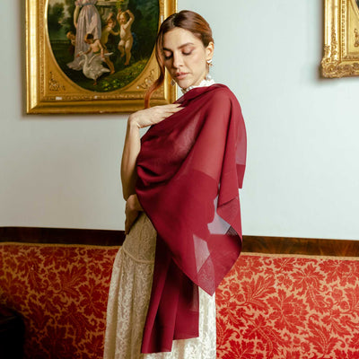 Burgundy Large Silk Georgette Wrap Shawl