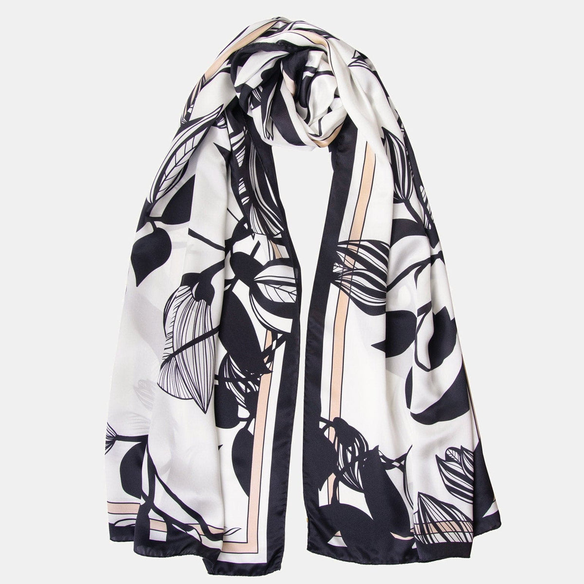 Luxury silk satin shawl in black and sofft white