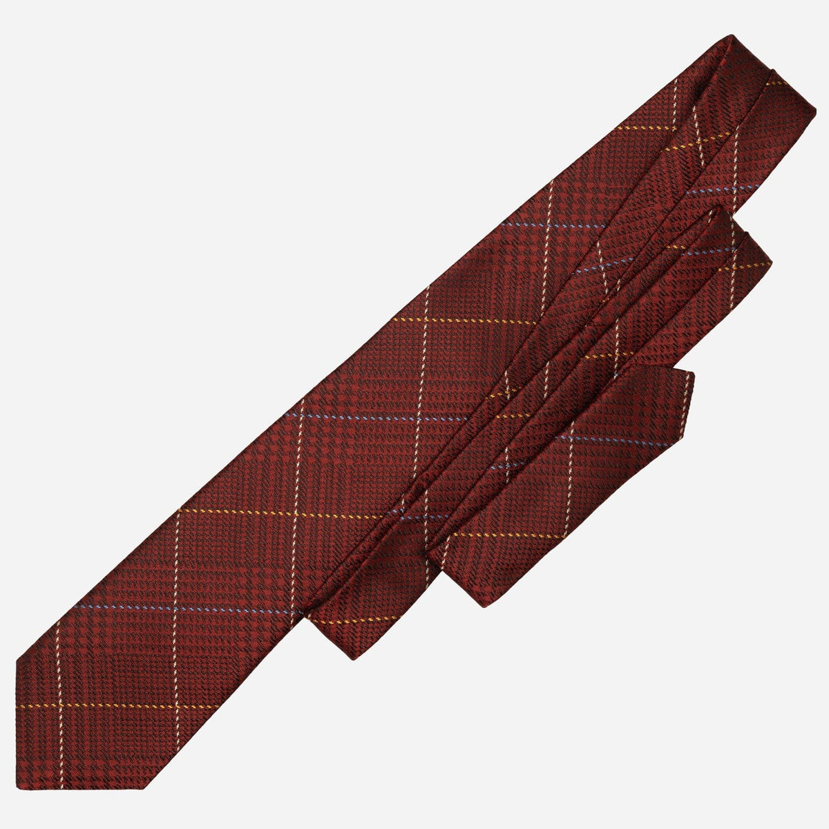 Italian Dark Red Plaid Handmade Silk Tie