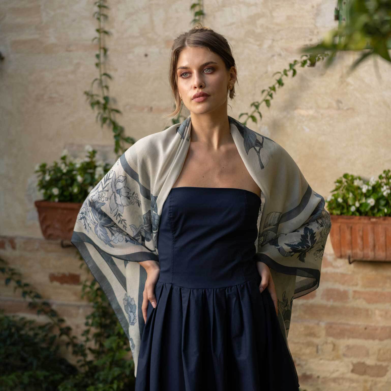 Dusty Blue Modal Cashemere Square Scarf