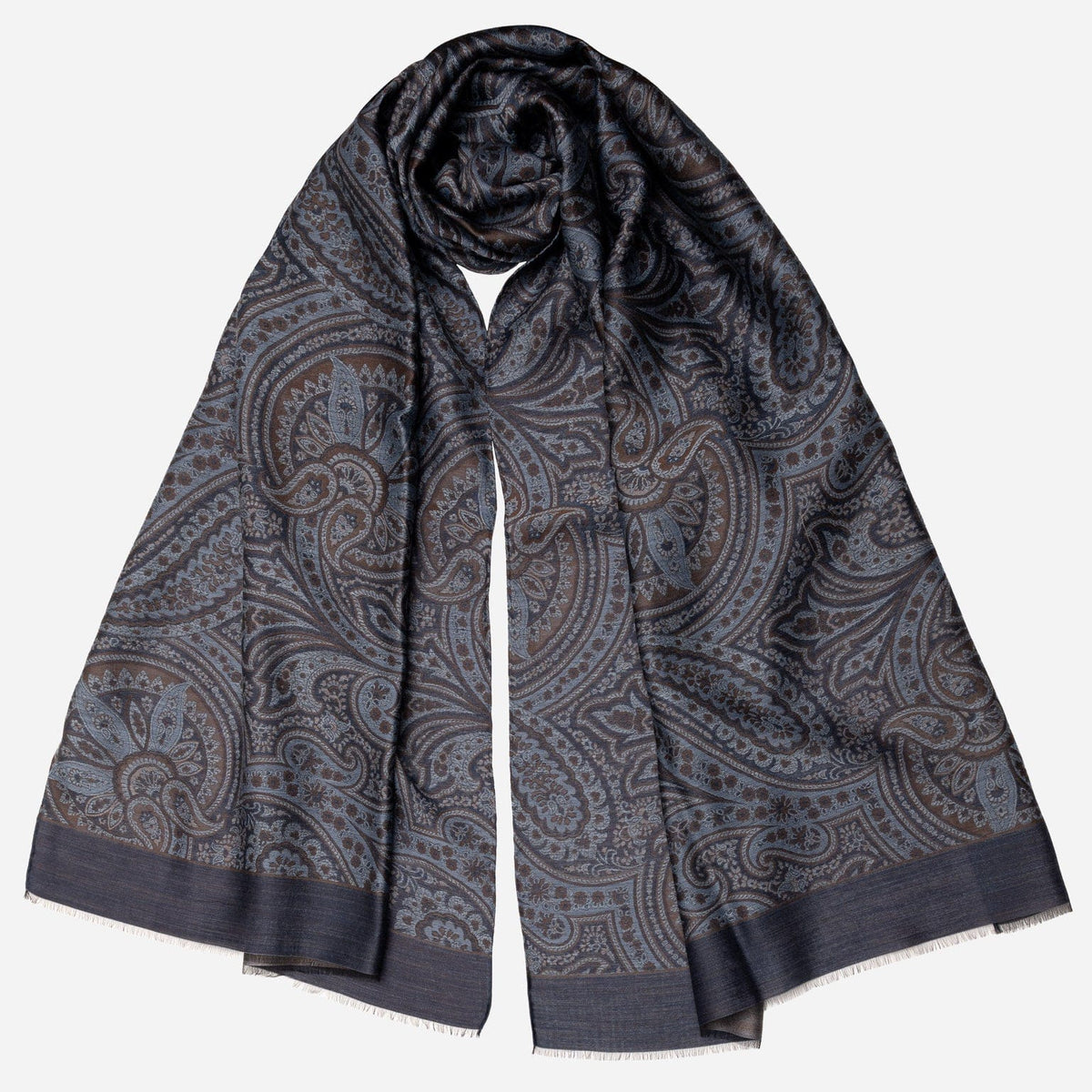 Blue Paisley Italian Wool Silk Scarf