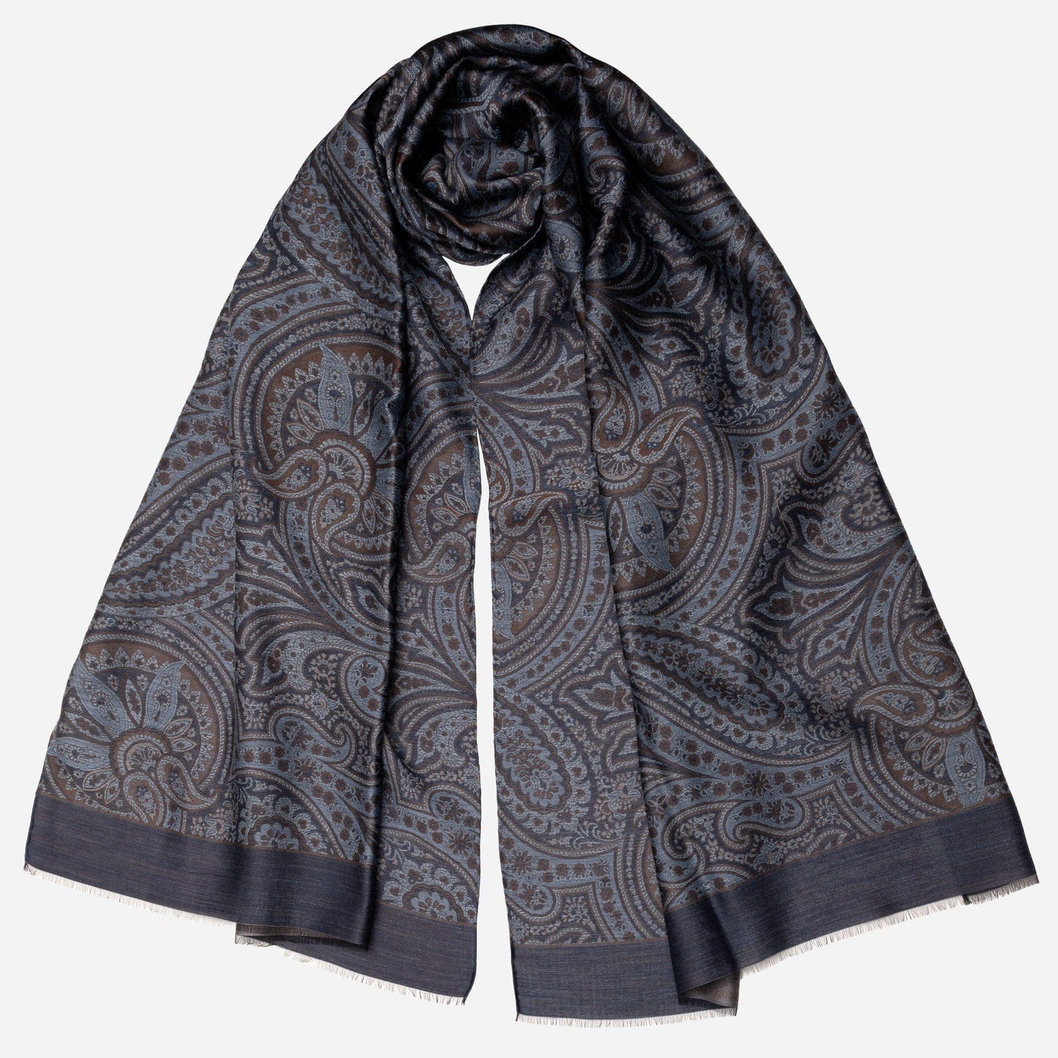 Blue Paisley Italian Wool Silk Scarf