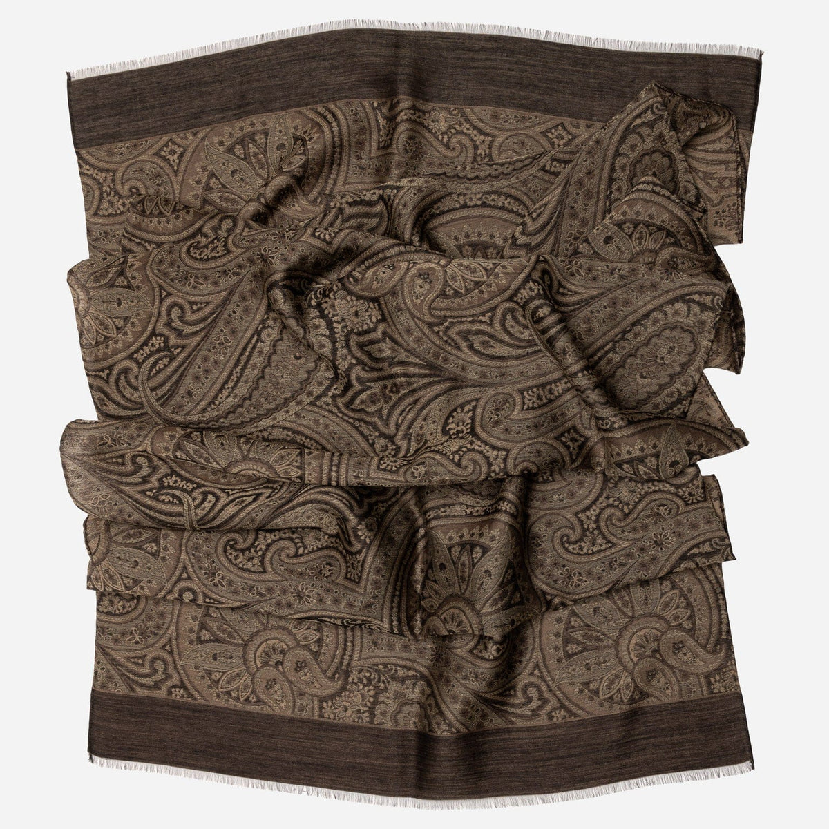 Oak Brown Paisley Italian Wool Silk Scarf