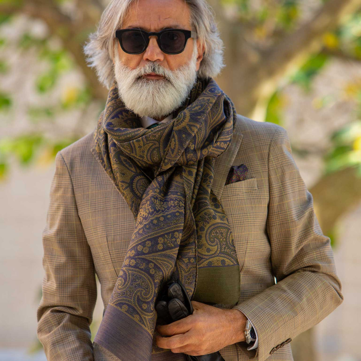 Green Paisley Italian Wool Silk Scarf