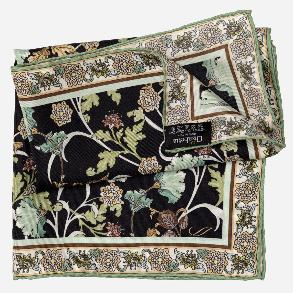 Italian Silk Pocket Square Black Floral