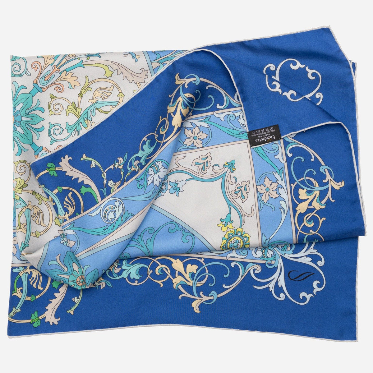 Blue Floral Italian Silk Square Scarf